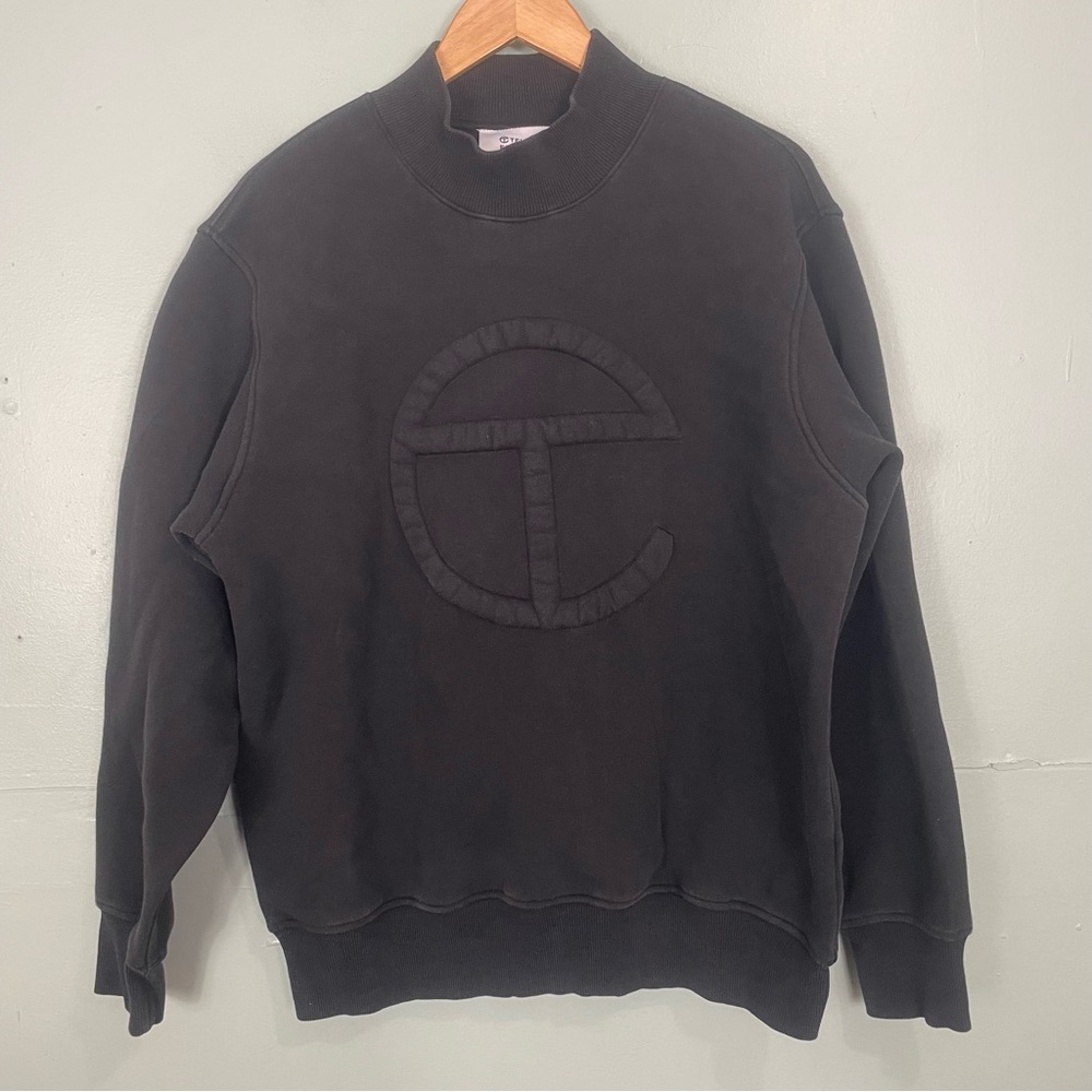 Telfar Tellu Embossed Mockneck Pullover Sweater Unisex Men's Large Black